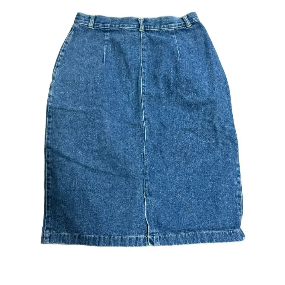 Denim skirt women's size 12 Midi Preppy Casual Minimalist Cotton Pockets vintage